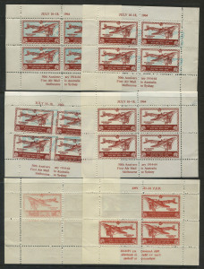 Australia: Aerophilately & Flight Covers: July 1964 (AAMC.1526a) Study of the sheetlet of 4 vignettes issued for the 50th Anniversary of the Melbourne - Sydney flight July 1914. The study comprises a normal sheetlet, a sheetlet with the blue dramatically 