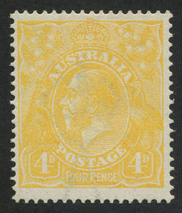 Australia: KGV Heads - Single Watermark: 1915 (SG.22b) 4d Lemon-Yellow KGV, Single wmk; very fine & fresh MVLH.