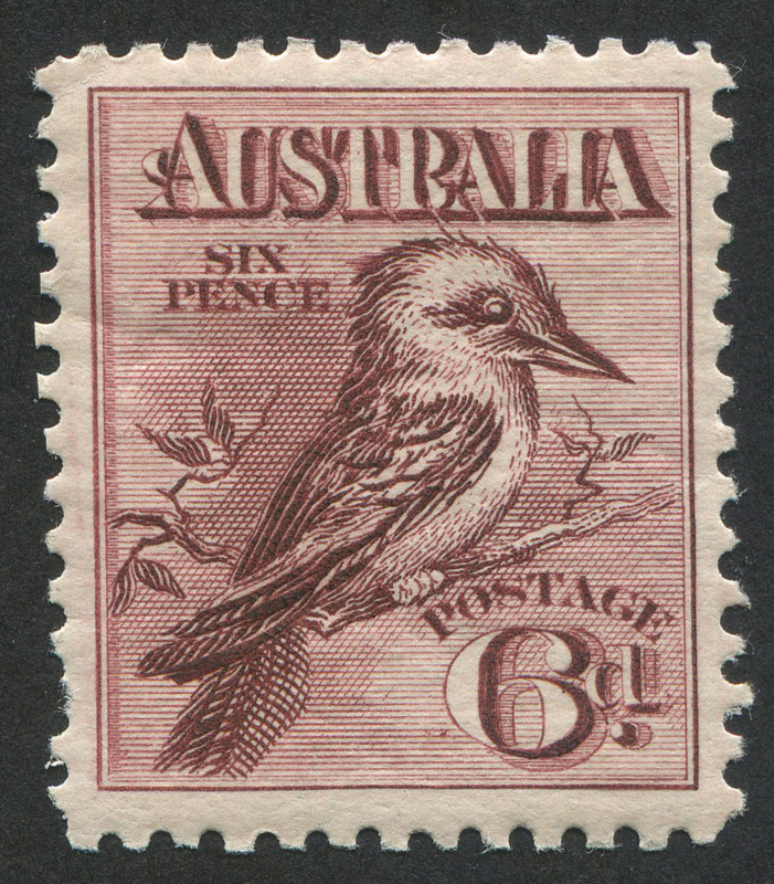 Australia: KGV Engraved Issues: 1914 (SG.19) 6d claret Kookaburra, superbly centred MUH; one nibbed perf at lower left.