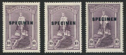 Australia: Other Pre-Decimals: AUSTRALIA: 1938 (SG.177s) 10/- Robes, overprinted SPECIMEN; (3) very lightly mounted examples. 