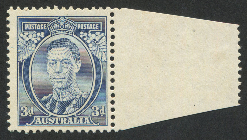 Australia: Other Pre-Decimals: 1937 (SG.168a) 3d blue KGVI "White Wattles" (Die 1), marginal single, fine MUH. BW.190 - $400.