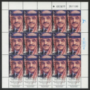 ISRAEL: 2000 (Bale 1359) 4.40nis King Hussein of Jordan, complete sheet (15) superb MUH.