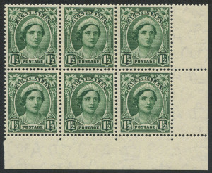 Australia: Other Pre-Decimals: AUSTRALIA: 1942 (SG.204) 1½d green Queen, lower right corner blk.(6) with variety "Coloured spot on base of left 2" [R9/6], MLH/MUH. BW.226e.