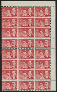Australia: Other Pre-Decimals: AUSTRALIA: 1954 (SG.272) 3½d Royal Visit, upper right corner block (24) from Sheet D with varieties BW.308k (x3), 308l & 308m: "Extended left frame at top" (on 3 units), "Coloured spur adjoining Queen's right shoulder" & "Re-entry to left frame". Superb MUH. Cat.$180+.