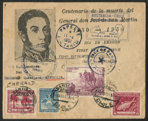 Australia: Aerophilately & Flight Covers: 6 April 1951 (AAMC.1270a) Chile - Australia flown cover, carried by Captain P.G. Taylor on his Special Survey Flight of the South Pacific route with intermediate cancellations at Easter Island, Tahiti, French Poly