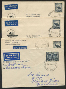 Australia: Aerophilately & Flight Covers: 7-10 April 1948 (AAMC.1159a) TAA inaugurated a Rockhampton - Townsville service on these dates, via a several intermediates: a scarce group of these flown covers comprising: Townsville - Longreach, Townsville - Winton, Townsville - Hughendon; Rockhampton - Hughendon, Rockhampton - Winton; Brisbane - Charters Towers, Brisbane - Hughendon. (7 different). Cat.$210.