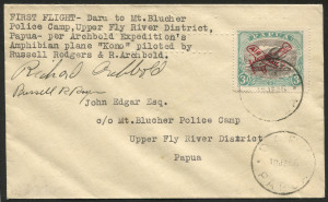 PAPUA - Aerophilately & Flight Covers: 18 June 1936 (AAMC.P104) Daru - Mount Blucher flown cover, carried on the Second Archbold Expedition and signed by Rogers and Archbold; with signed confirmation of receipt by the O.I.C. on reverse.