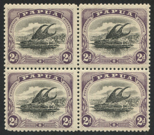 PAPUA: 1908 (SG.50) Small PAPUA Perf.11, 2d black & purple, block (4) MUH/MVLH, being positions 24,25 & 29,30.