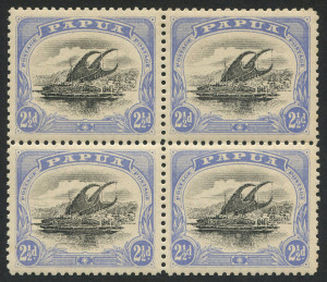 PAPUA: 1908 (SG.51a) Small PAPUA, perf.11, 2½d black & pale ultramarine, block (4), fresh MUH/MLH, being positions 11,12 & 16,17 with significant varieties.