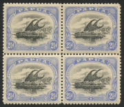 PAPUA: 1908 (SG.51a) Small PAPUA, perf.11, 2&frac12;d black & pale ultramarine, block (4), fresh MUH/MLH, being positions 11,12 & 16,17 with significant varieties.