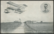 GREAT BRITAIN - Postal History: 1910 Scottish International Aviation Meeting Lanark: 1910 postcard depicting "Springbank Farm, Aviation Ground, Lanark" with vignettes of Captain Bertram Dickson and his aeroplane, franked on reverse KEVII 1d tied by "LANAR - 2