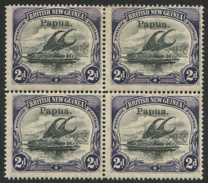 PAPUA: 1906 (SG.40) Wmk vertical; thin paper 2d black & violet, block (4) MUH/MLH.