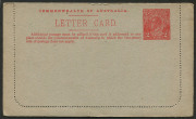 Australia: Postal Stationery - Letter Cards:1922-23 (BW:LC47/102B) 2d Red KGV Sideface Design P12½ on Unsurfaced Grey Card "Pineapple (pickers)" illustration, minor tear at base and stuck down, otherwise fine unused, Cat $250.