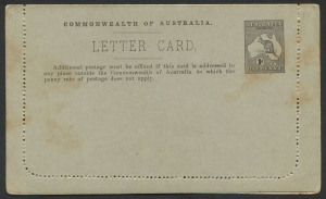 Australia: Postal Stationery - Letter Cards:1913-14 (BW:LC15/17) 1d Kangaroo Design Die 1 Perf 10 in deep brown, "Bridal Veil Falls,N.S.W." illustration, some light soiling/toning, Cat. $150.