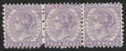 SOUTH AUSTRALIA: 1883-99 (SG.184) 4d pale violet Perf 10 strip of 3 mint, Cat £180+.
