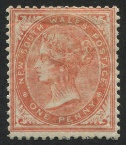 NEW SOUTH WALES: 1862-65 (SG.186) DLR 1d dull red Wmk '1' P14 mint, large-part original gum, Cat £250