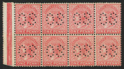 SOUTH AUSTRALIA: 1905-12 (SG.294) 1d rosine perf 'OS' marginal block of 8, uniform gum tone, seven units MUH, BW:S5A - Cat $80+.