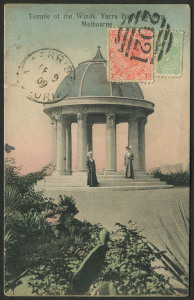 VICTORIA - Barred Numerals: 2021 - Werribee: superb '2021' strike tying 1d pink & ½d Bantam to view side of PPC with 1909 WERRIBEE datestamp alongside, addressed to USA.