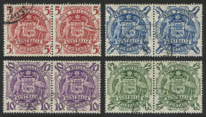 Australia: Other Pre-Decimals: 1949-50 (SG.224a-d) Arms 5/- to £2 set in pairs, fine used