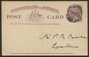 Australia: Postal Stationery - Postal Cards: 1923-24 (BW:P56-1) 1d Violet KGV Sideface on Buff Stock 1924 (Nov.3) use from Adelaide to Loxton (SA), printed notice on reverse for Globe Timber Mills Co, fine condition.
