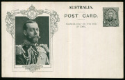 Australia: Postal Stationery - Postal Cards: 1911 KGV 1d Coronation (BW:P5(2)B) illustration showing King George V in Ornate Unshaded Rectangular Frame, "H.W. BARNETT" in upper-case withot stop, on white card/buff on reverse, very fine unused, Cat $125.