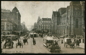 Australia: Postal Stationery - Postal Cards: 1911 (BW:P21/1) KGV 1d Scenic Views of Victoria Setting 1 ("P" of "POST" 5mm from central dividing line), image showing "Swanston St, Melb", small fault on upper edge, fine overall, 1912 Melbourne local usage, Cat $75.