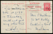 Australia: Postal Stationery - Postal Cards: 1911 (BW:P21/1) KGV 1d Scenic Views of Victoria Setting 1 ("P" of "POST" 5mm from central dividing line), image showing "Swanston St, Melb", small fault on upper edge, fine overall, 1912 Melbourne local usage, - 2