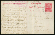 Australia: Postal Stationery - Postal Cards: 1911&nbsp;(BW:P21/1) KGV 1d Scenic Views of Victoria Setting 1 ("P" of "POST" 5mm from central dividing line), image showing "Gilderoy Ranges", postally used in 1912 to England, card tied by unframed SOUTHERN CROSS 