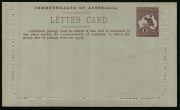 Australia: Postal Stationery - Letter Cards:1913-14 (BW:LC14/135D) 1d Kangaroo Design Original Die P10 in purple-brown, "The Two Brothers, Queensland" illustration (unframed oval, without sky), very fine unused, Cat $150. - 2