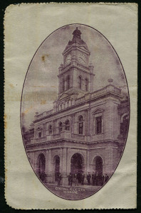 Australia: Postal Stationery - Letter Cards:1913-14 (BW:LC16/32A) 1d Kangaroo Design Die 2 Perf 10 in purple, "Central R'l'y S't'n. Brisbane" illustration, 1913 (Jun.26) postal use from South Melbourne to Birmingham, England, slight tones/soiling, Cat. $7