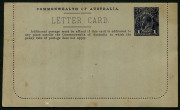 Australia: Postal Stationery - Letter Cards:1914-18 (BW:LC18/11) 1d KGV Sideface Design P12&frac12; Die 1 in purple-black on Grey Surfaced Card with Off-White/Cream Interior, "A Blue Gum Log" illustration, a few tone/soil marks, quite fine overall, Cat $150. - 2