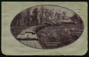 Australia: Postal Stationery - Letter Cards:1914-18 (BW:LC18/109) 1d KGV Sideface Design P12&frac12; Die 1 in purple-brown on Grey Surfaced Card with Off-White/Cream Interior, "Railway Sleepers Queensland" illustration, North Sydney local postal use, Cat.$60