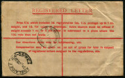 Australia: Postal Stationery - Registration Envelopes: 1925-28 (BW:RE20B) 4½d King George V, Text in Red; 1927 (Dec.12) use from ADELAIDE RLY (STN) to New Zealand, red/white registration label, ADELAIDE RLY & REGISTERED ADELAIDE backstamps. - 2