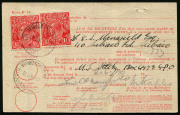 Australia: Postal History: 1930 (Jun.2) Perth local use of Avis De Reception card with KGV 1&frac12;d red (2) tied by REGISTERED PERTH datestamp, fine SUBIACO datestamp on reverse.