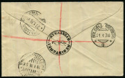 Australia: Postal History: 1936 (Jan.6) registered airmail cover to Czechoslovakia endorsed "Australia-Greece-Czechoslovakia: with attractive tri-colour franking comprising 1/6d Hermes, 6d Kingsford Smith Airmail & 3d Airmail tied by REGISTERED SYDNEY dat - 2