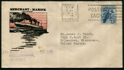 Australia: Postal History: 1936 (Apr 21) North Coast Steam Navigation Co illustrated surface-rate cover to USA with 3d Kooka tied by SYDNEY machine cancel, couple of light spots. Most attractive,