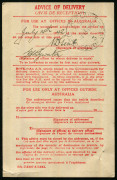 Australia: Postal History: 1942 (Jul.14) use of Avis De Reception card from ADELAIDE to GLADSTONE (SA) with KGVI 3d brown & &frac12;d Roo tied by ADELAIDE RLY boxed datestamp in violet, fine GLADSTONE returning office datestamp. - 2