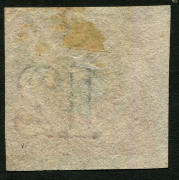 NEW SOUTH WALES: 1854-59 (SG.101) Imperforate Diadems 1/- brownish-red, complete good to very large margins, Sydney bars cancel, Cat &pound;80. - 2