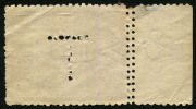 TASMANIA: 1905-10 (SG.251b) Wmk Crown over A (sideways) 2d plum Perf 11 perf 'T' with DOUBLE PERFS between stamp and sheet margin, some creasing at upper-right & thin in the sheet margin only, HOBART 1908 datestamp. - 2