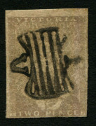 VICTORIA: 1850-53 (SG.17b) Ham Fourth State, Coarse Border & Background "Vertical Drapes" 2d pale dull brown, bold Butterfly '1' cancel, complete margins, Cat &pound;130.
