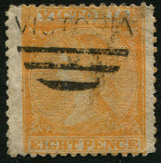 VICTORIA: 1863-73 Laureates (SG.112) 8d orange, unusually wide margins at left & at right, fine used, Cat. &pound;120.