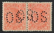 VICTORIA: 1905-13 (SG 417; BW:V44ba) Crown/A 1d rose-red perforated OS pair with the OS perfin doubled centrally. Variety not recorded in Brusden White.