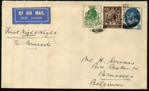 GREAT BRITAIN - Aerophilately & Flight Covers: 1930 (Apr.14) first flight cover to Brussels with PUC ½d, 1½d & 2½d tied by CROYDON, SURREY '14AP/30 datestamps, BRUSSELS arrival backstamp.