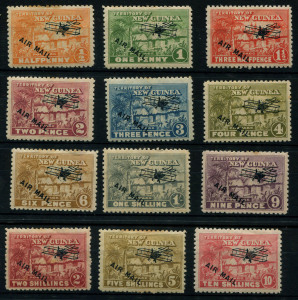 NEW GUINEA: 1931 (SG.137-48) Hut Airs ½d to 10/-, some tonespots/edge tones incl. 5/-, the key 10/- is very fine, Cat. £90.