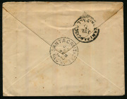 NEW ZEALAND - Postal History: 1890 (Jun.16) cover to California with 6d Sideface tied by AUCKLAND squared-circle datestamp, 'PAID ALL' straightline handstamp in red alongside, SAN FRANCISCO transit & SANTA CRUZ arrival backstamps; cover with some spotting - 2