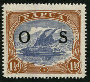 PAPUA: OFFICIALS: 1931 (SG.O57a) 1&frac12;d bright blue & bright brown with variety SG.O57a "POSTACE" at right, MVLH. Cat.&pound;75.