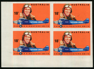 Australia: Decimal Issues: AUSTRALIA: 1978 (SG.660a; BW.792b) 18c Kingsford Smith, IMPERFORATE corner blk.(4). Superb MUH.