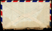 Australia: Aerophilately & Flight Covers: 13 March 1954 (AAMC.1337) A charred cover addressed to England, retrieved from the crash of the BOAC Constellation "Belfast" at Singapore; with boxed cachet in red "SALVAGED MAIL / AIRCRAFT CRASH / SINGAPORE 13.3. - 2