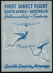 Australia: Aerophilately & Flight Covers: Nov.1948 (AAMC.1193b) Johannesburg - Sydney QANTAS first flight vignette, superb Unused.