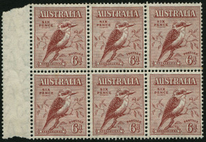 Australia: Other Pre-Decimals: AUSTRALIA: 1932 (SG.146) 6d Typographed Kookaburra, marginal block (6) MUH. 